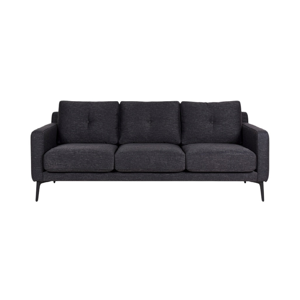 **Stylowy Sofe z Czarnego Materiału z Trzema Poduszkami**
